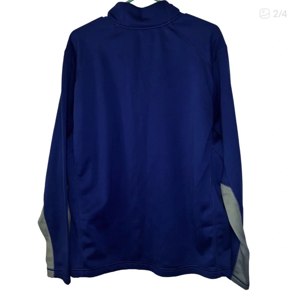 Nike Therma Fit Blue and Gray Mock Neck Colorblock Swoosh 1/4 Zip Fleece